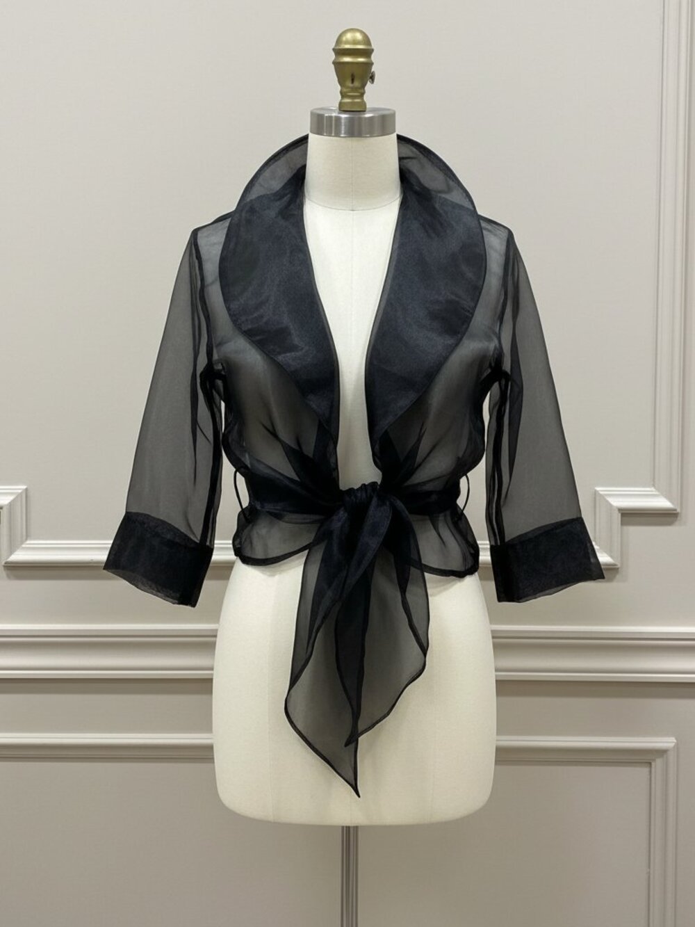 Betsy & Adam Agnes Organza 3/4 Sleeve Shawl Wrap Black S As-Is